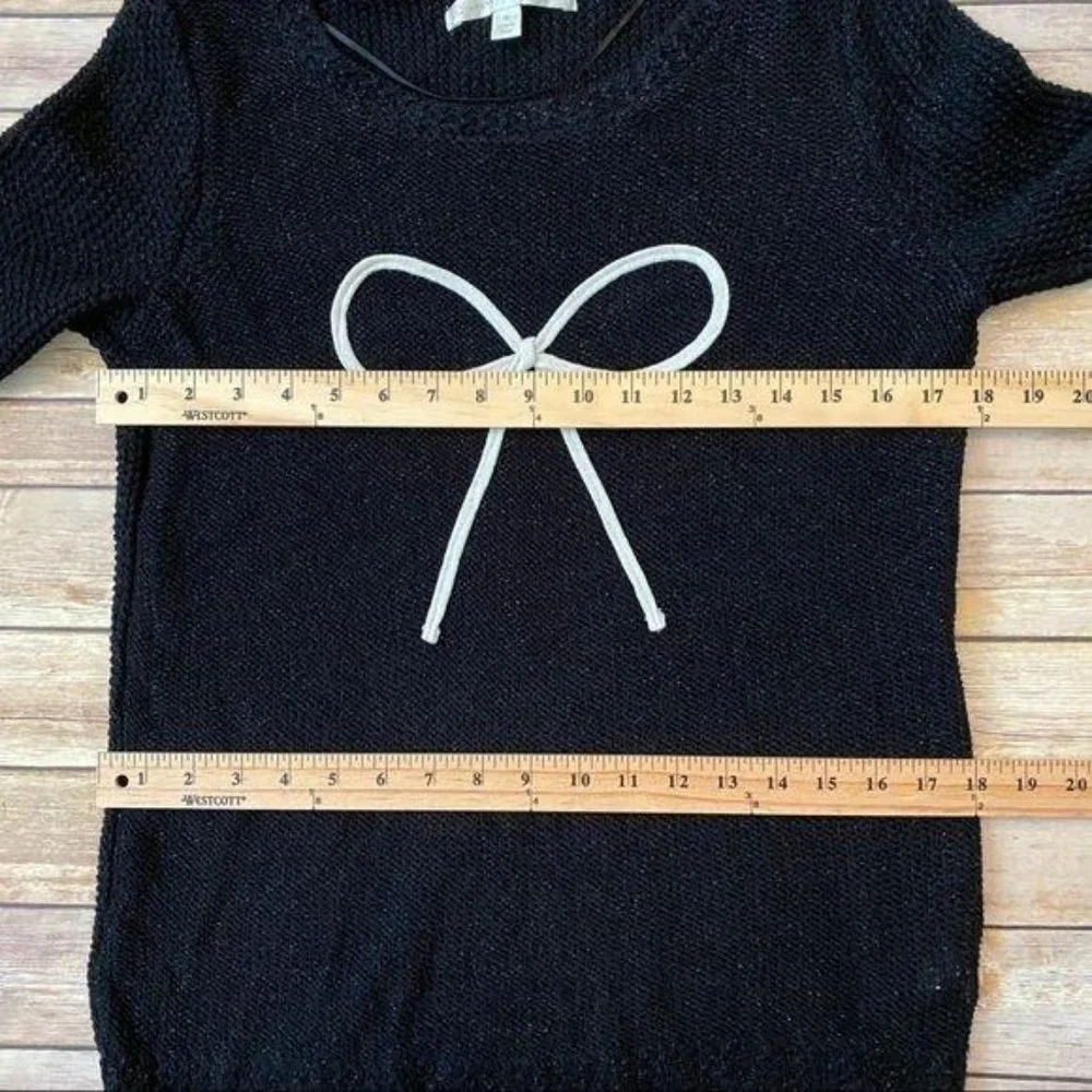 Lauren Conrad Black Sparkle Bow Crew Sweater M - Picture 12 of 13